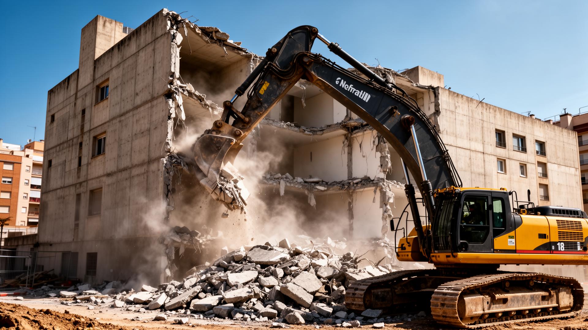 Excavadora demoliendo un edificio