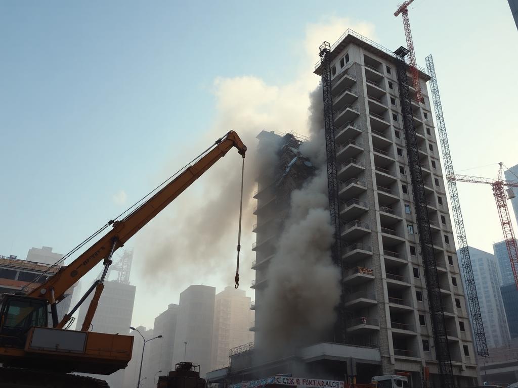 Demolición de un edificio de varias plantas con maquinaria especializada